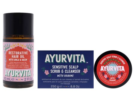 Amla and Neem Restorative Hair Oil with Brahmi Sensitive Scalp Scrub and Cleanser Kit by AyurVita for Unisex - 3 Pc Kit 2 x 2oz Oil, 8.8oz Cleanser For Discount